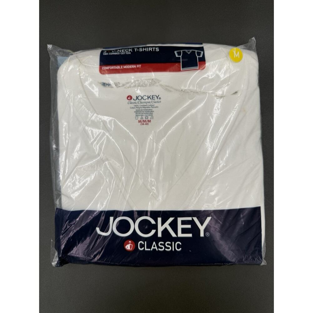 2004 Jockey Classic 3-Pack, V-Neck Tshirt, White, Medium 38-40 New - Vintage